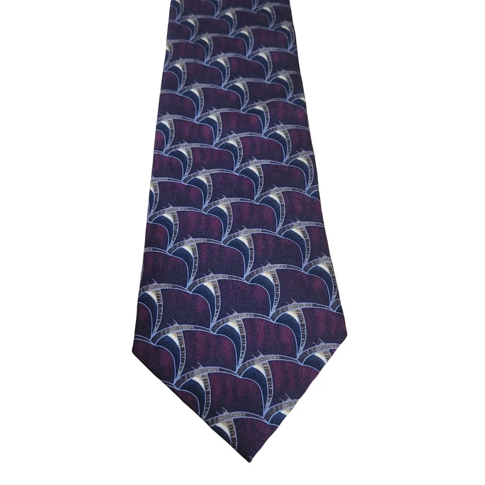 JZ Richards Men Burgundy Purple Geometric Fan Silk Necktie Hand Made in USA